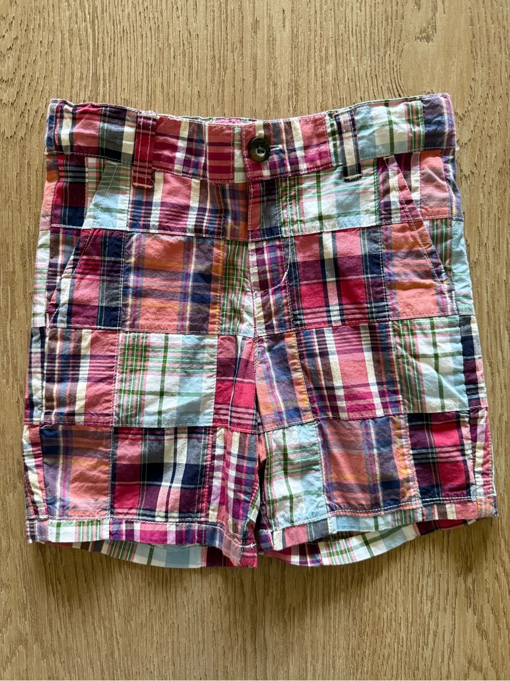 Janie and Jack Boys Sz 5 Patchwork Plaid Shorts in Pink, Red, Blue, Green